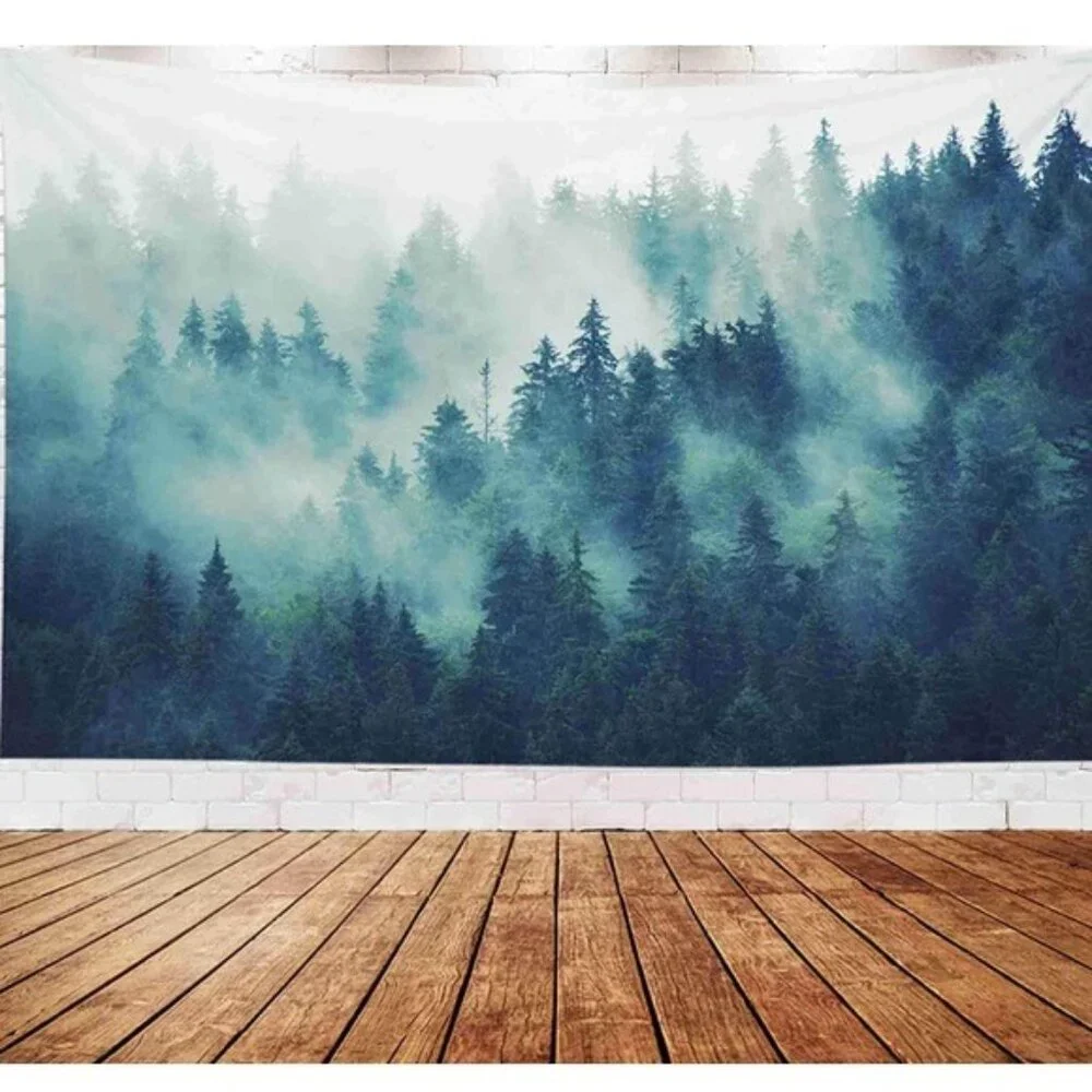 Foggy Forest Tree Peaceful Landscape Tapestry
